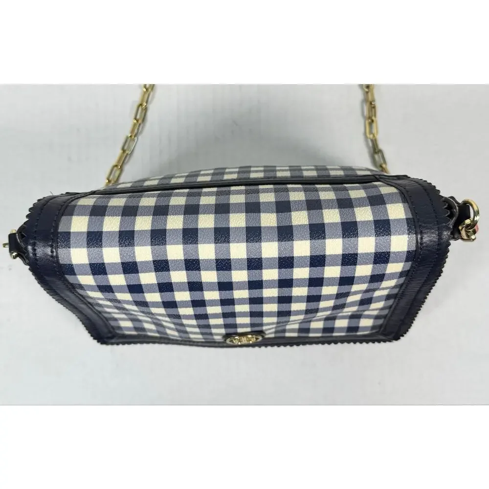 Tory Burch Navy White Gingham Chain Shoulder Crossbody Bag